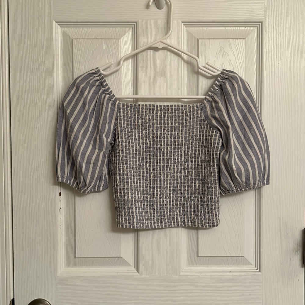 Abercrombie & Fitch Blue and White Striped Smocked Crop Top